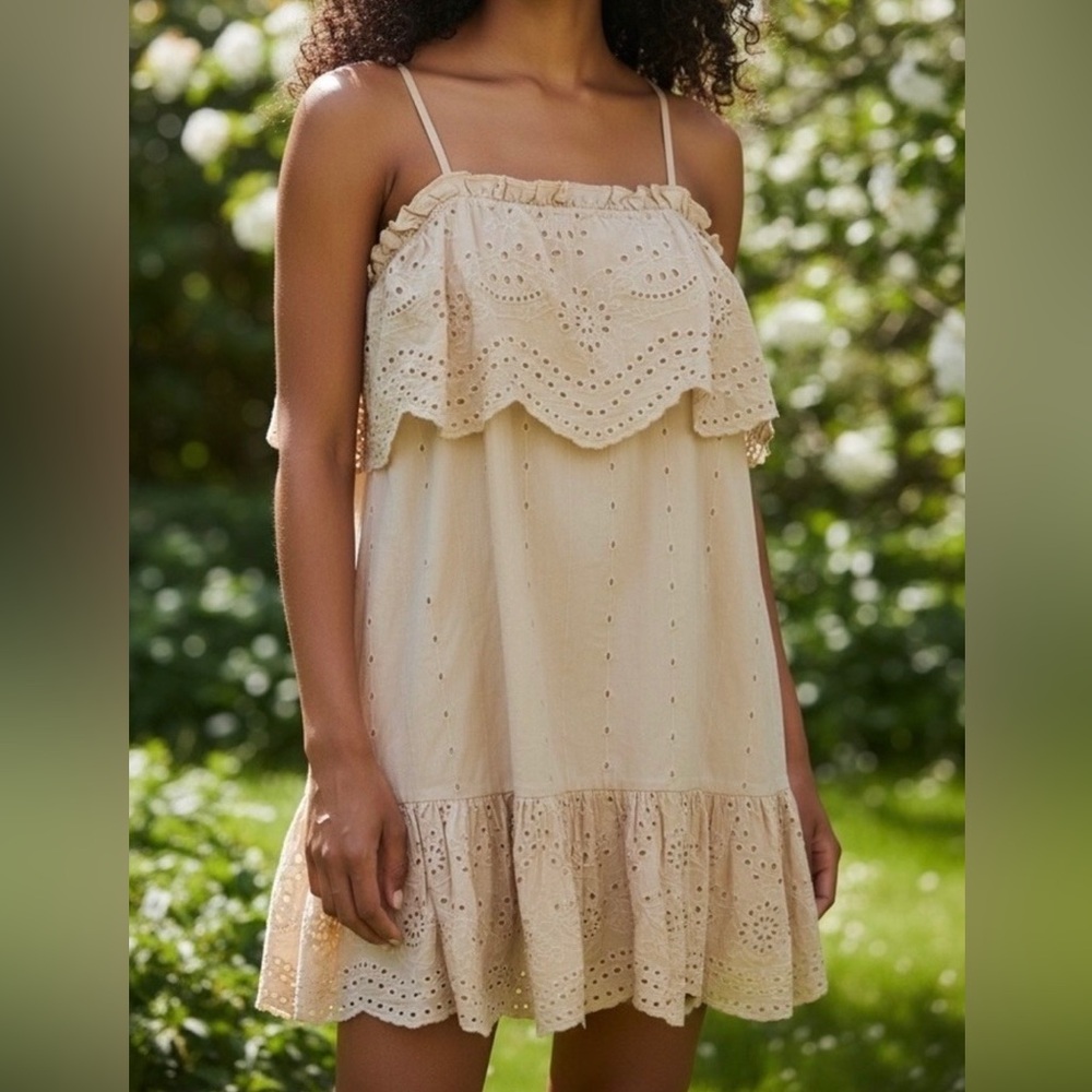 Anthropologie Moon River Eyelet Ruffle Boho Shift Dress